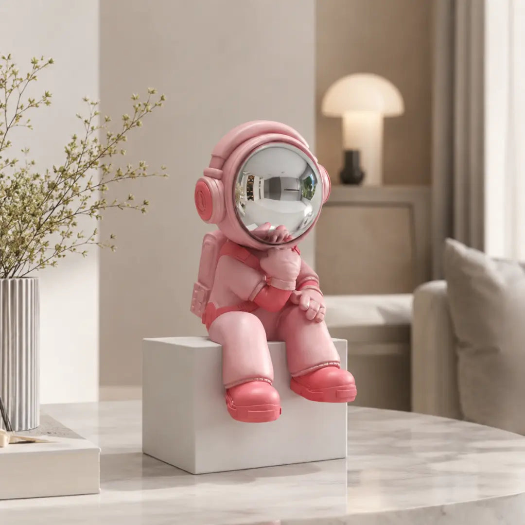 Astronaut Desk Decor, Space Shelf Statue, Headphone Figurine Gift, Sci Fi Ornament, Modern Office Accent, Cosmic Room Decor Jumartins