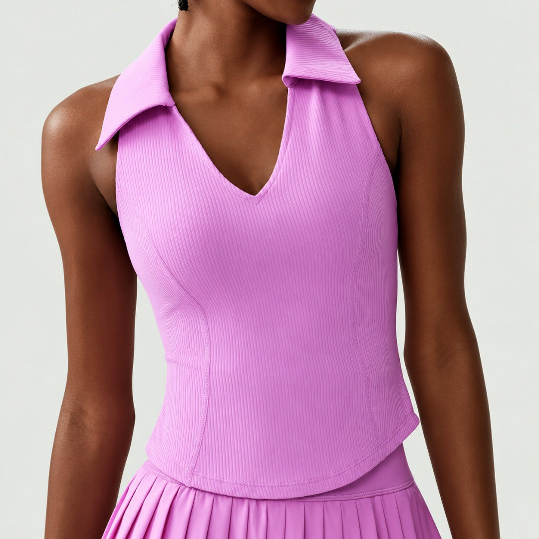 Sleeveless Yoga Top for Women | Collared V Neck Workout Shirt, Slim Fit Racerback Fitness Tank for Gym, Running, Dance and Summer Outfits