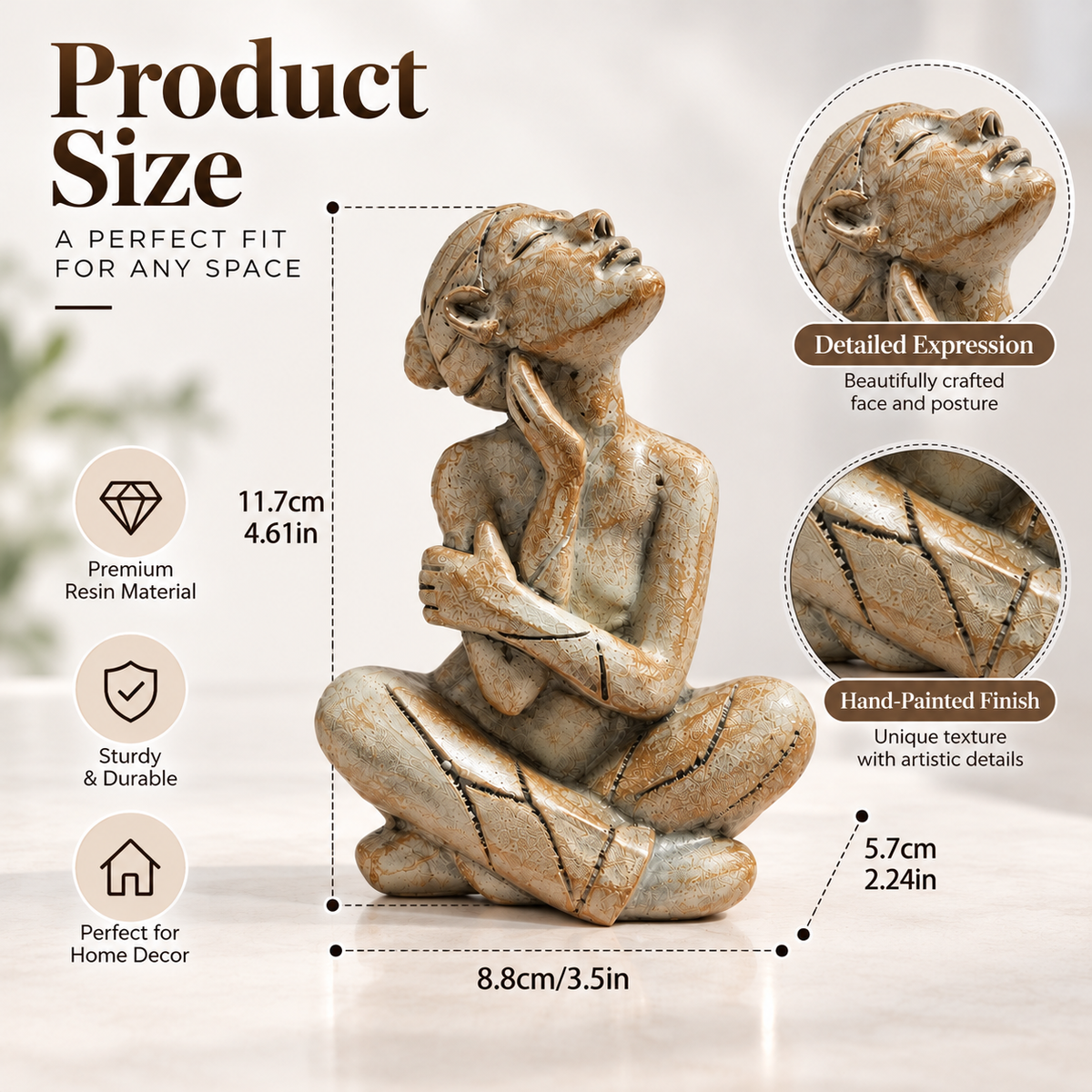 Seated Figure Sculpture Resin Statue Modern Artistic Home Decor Desk Shelf Tabletop Meditation Ornament Gift