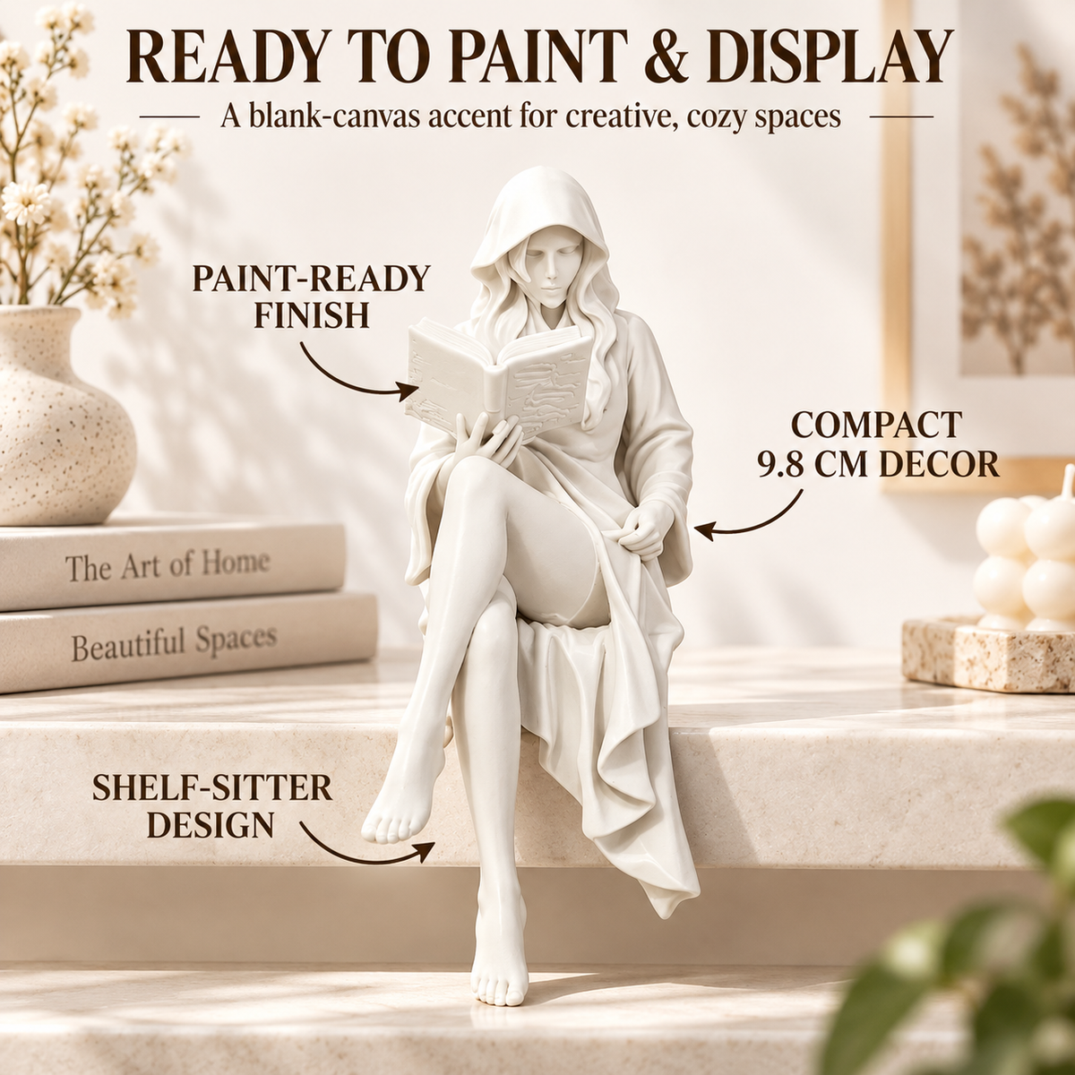 Reading Lady Figurine Book Reader Statue Resin Decor Shelf Ornament Desk Accent Home Gift