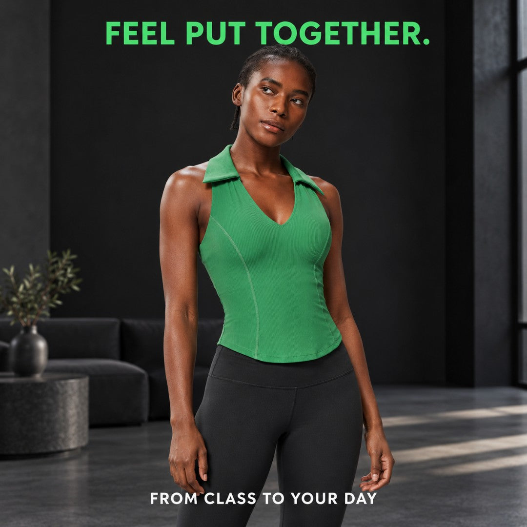 Sleeveless Yoga Top for Women | Collared V Neck Workout Shirt, Slim Fit Racerback Fitness Tank for Gym, Running, Dance and Summer Outfits
