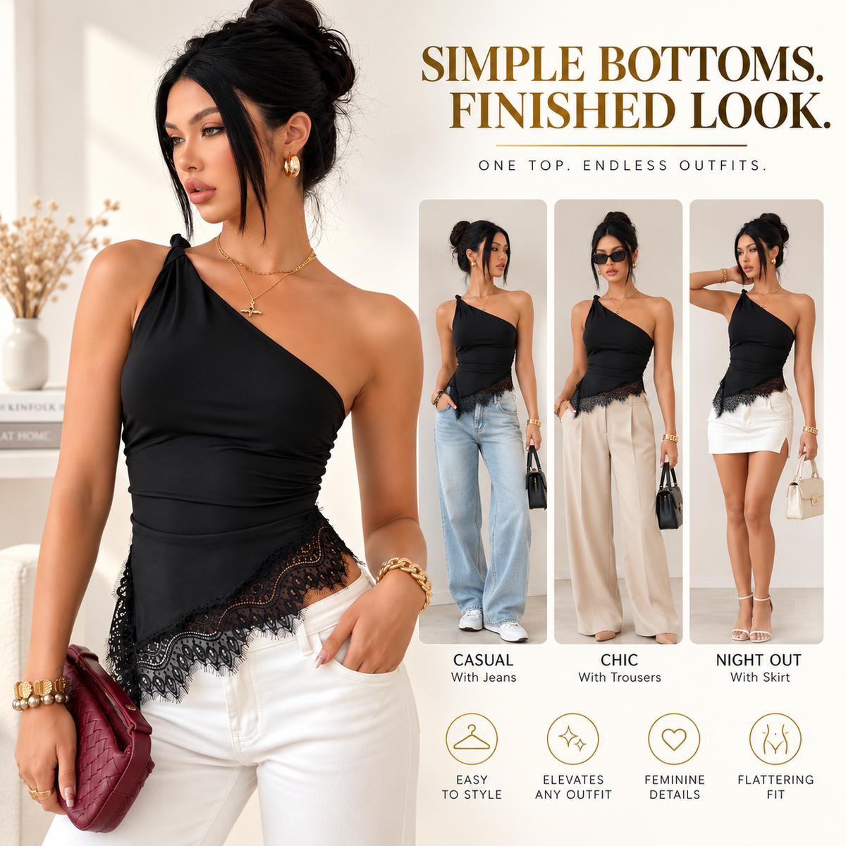 Women Black Lace Crop Top | One Shoulder Twist Knot Shirt | Ruched Asymmetrical Blouse | Backless Y2K Going Out Top | Summer Streetwear