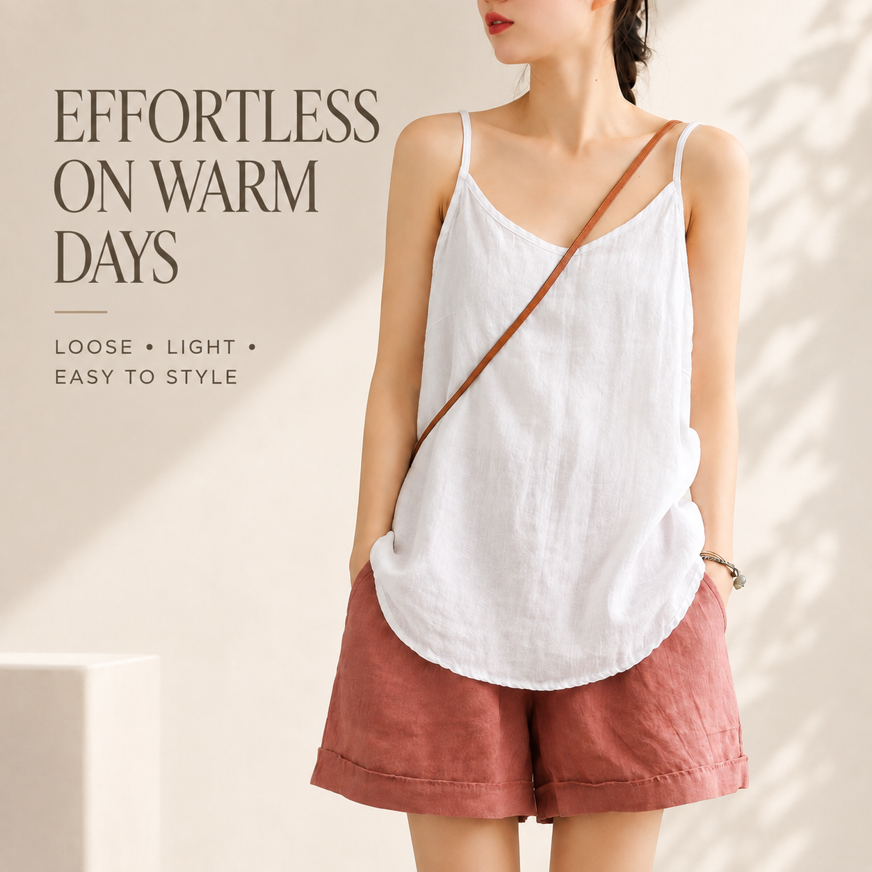 Cotton Linen Spaghetti Strap Top | Loose V Neck Camisole | Sleeveless Summer Tank | Relaxed Casual Layering Top