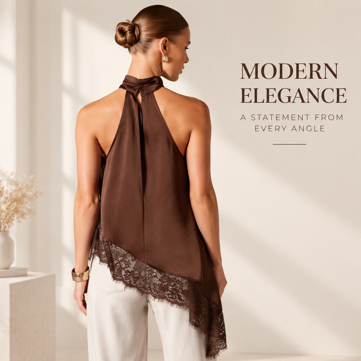 Asymmetrical High Neck Halter Top | Backless Women Fashion Shirt | Elegant Statement Blouse | Modern Evening Outfit