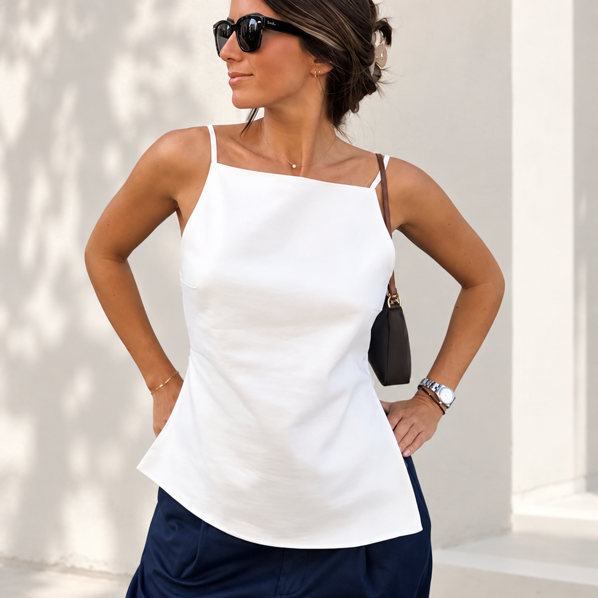Square Neck Camisole Top | Womens Fitted Spaghetti Strap Tank | Sleeveless Casual Blouse