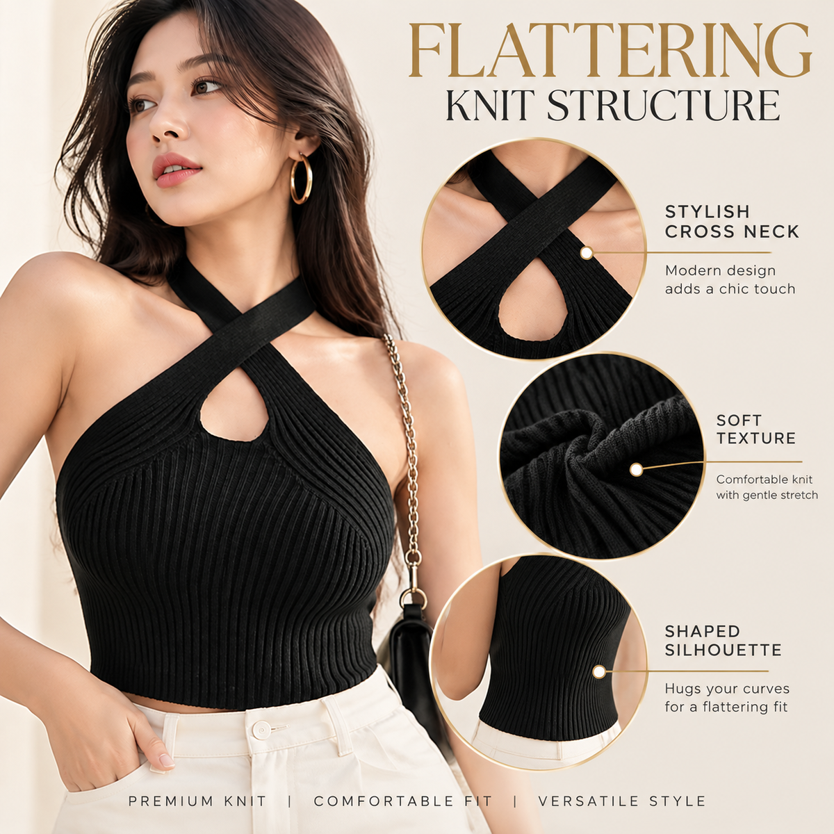 Knitted Bustier Tank Top Women Slim Fit Summer Top Feminine Going Out Outfit Vacation Style Basic Layering Shirt