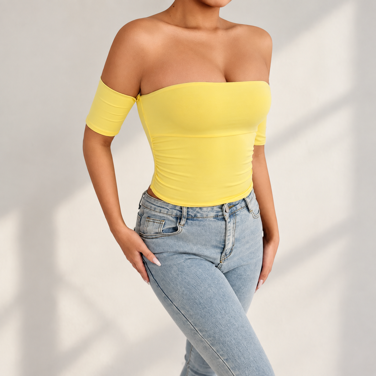 Off Shoulder Crop Top | Womens Going Out Shirt | Short Sleeve Fitted Date Night Blouse