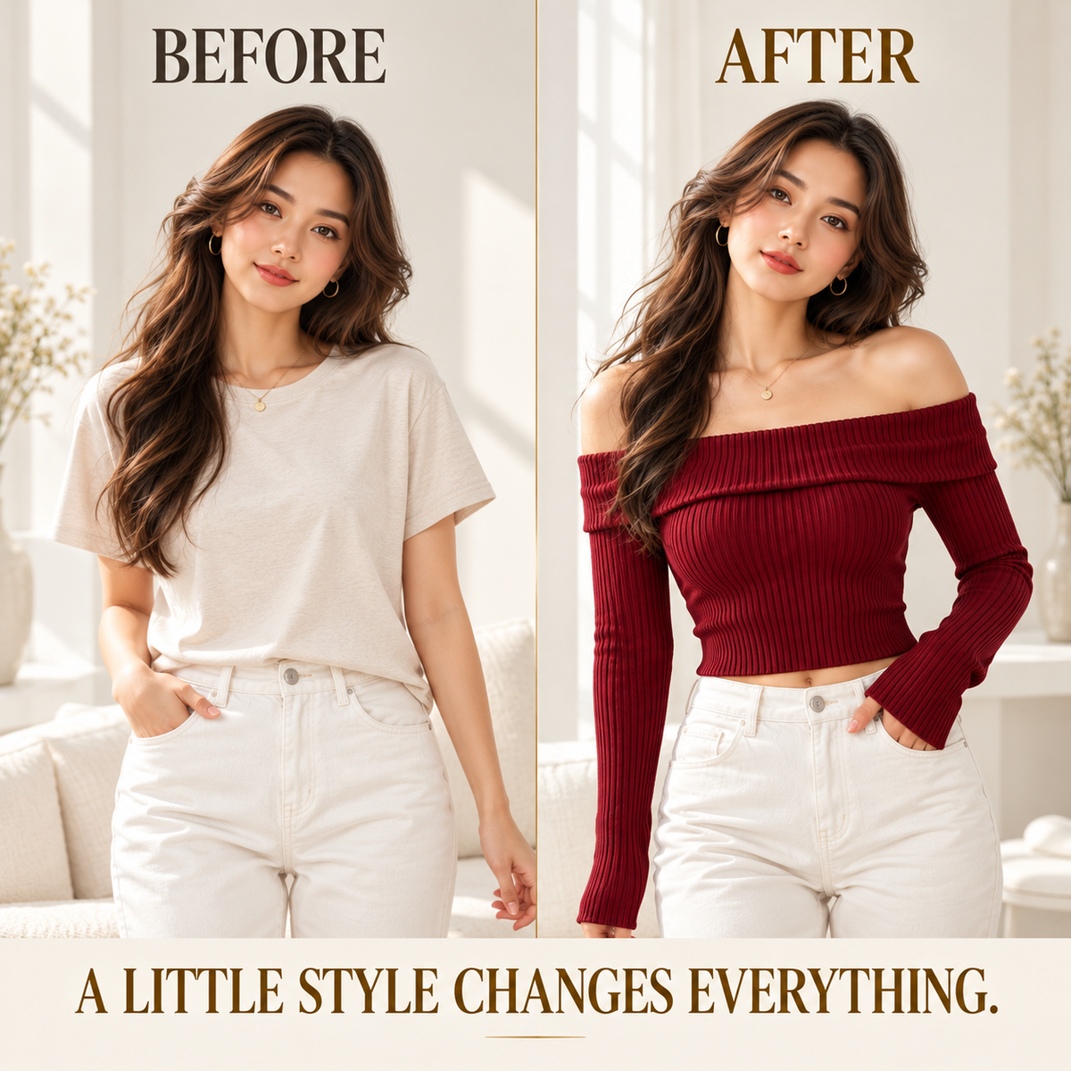Women Off Shoulder Ribbed Knit Crop Top, Foldover Neckline, Long Sleeve Fitted Blouse