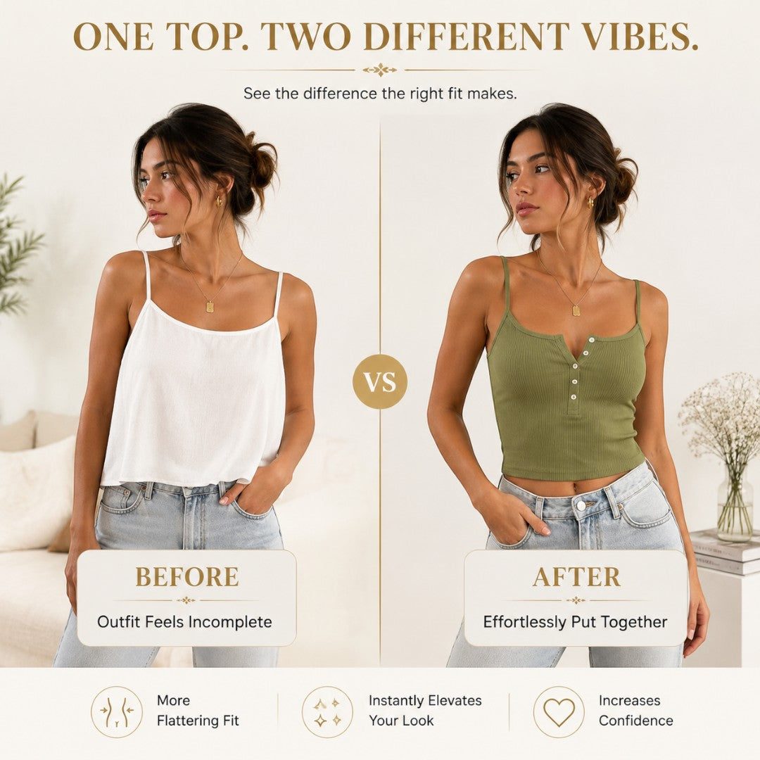 Women's Ribbed Button Front Camisole Crop Top | Fitted Summer Tank Top Sleeveless Everyday Layering Cami Casual Outfit
