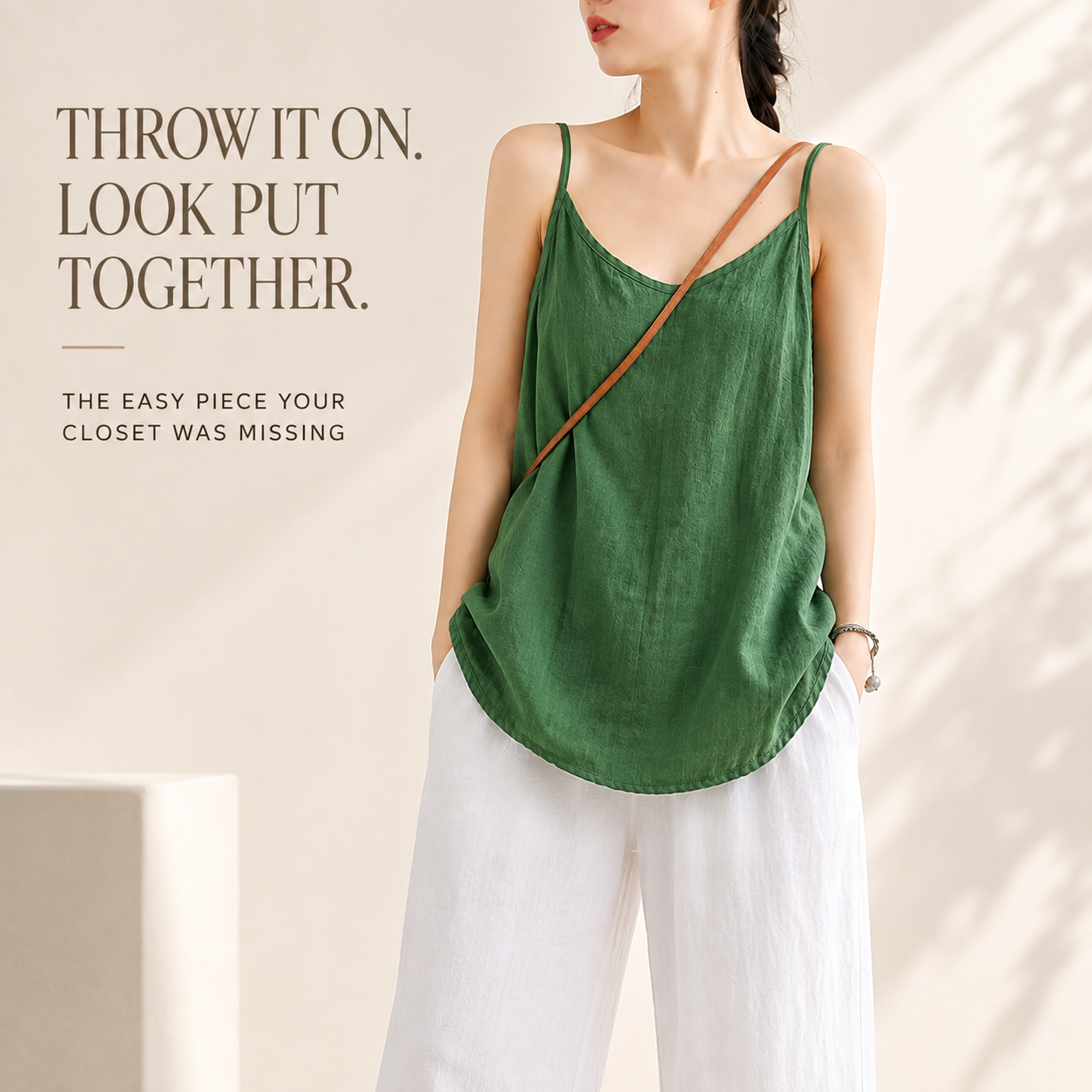 Cotton Linen Spaghetti Strap Top | Loose V Neck Camisole | Sleeveless Summer Tank | Relaxed Casual Layering Top