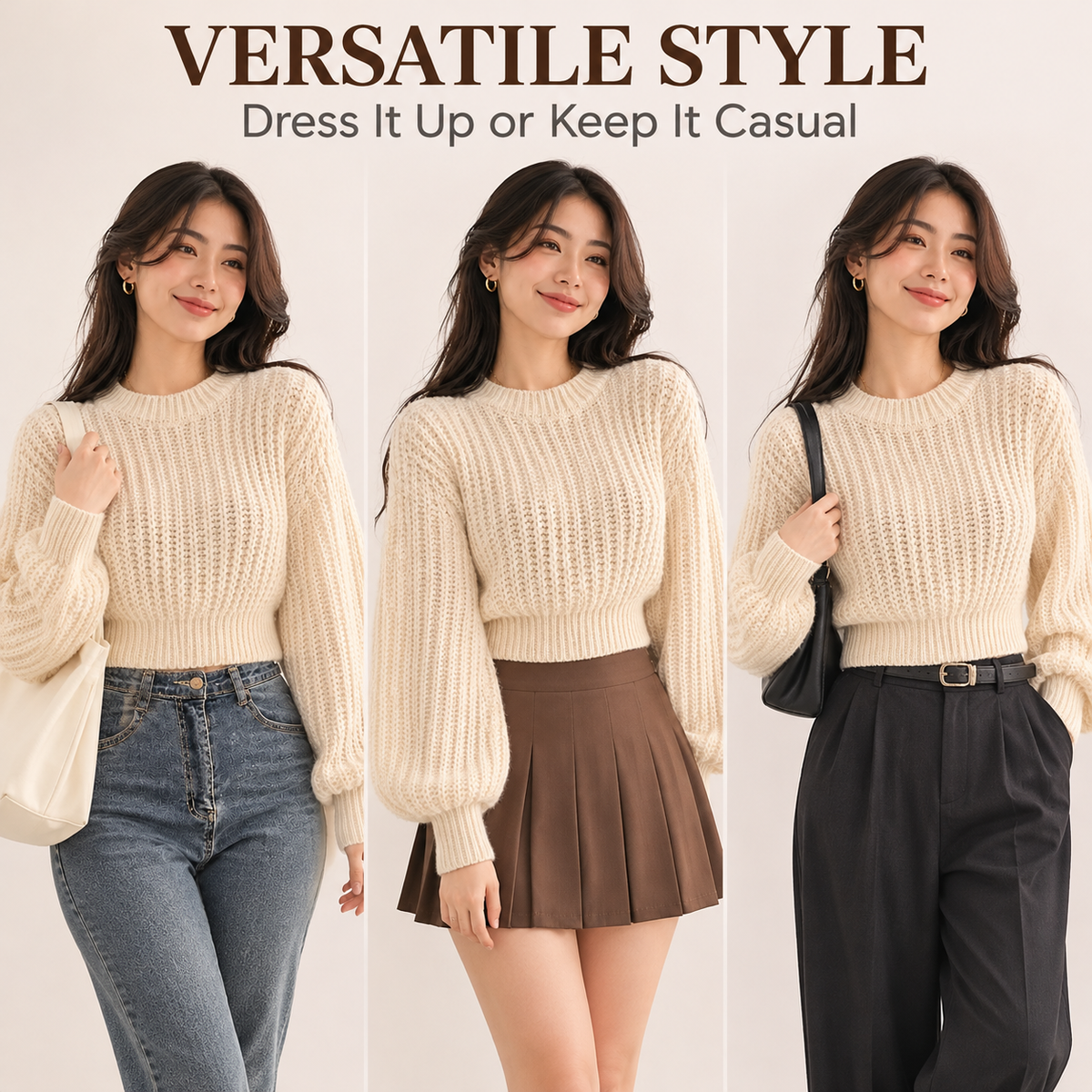 Chunky Knit Cropped Sweater | Womens Lantern Sleeve Pullover Cozy Textured Casual Fall Top