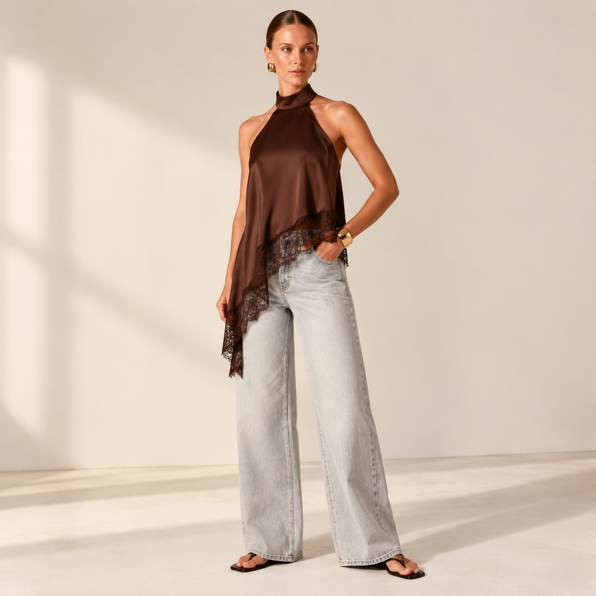 Asymmetrical High Neck Halter Top | Backless Women Fashion Shirt | Elegant Statement Blouse | Modern Evening Outfit