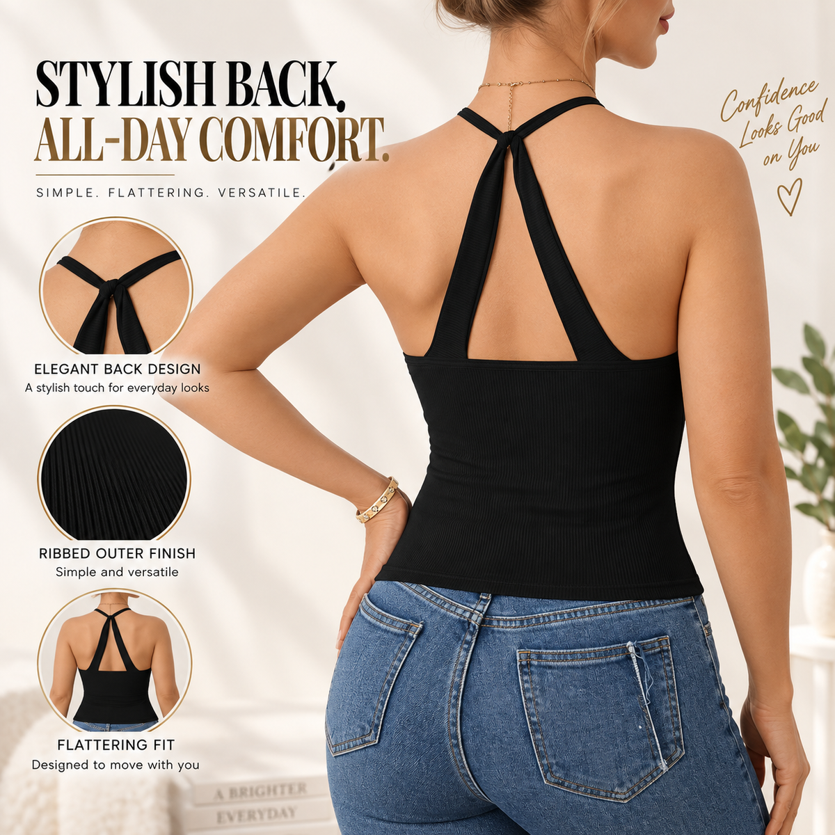 Built In Bra Camisole | Ribbed Tank Top | Wireless Sleeveless Vest | Casual Layering Shirt
