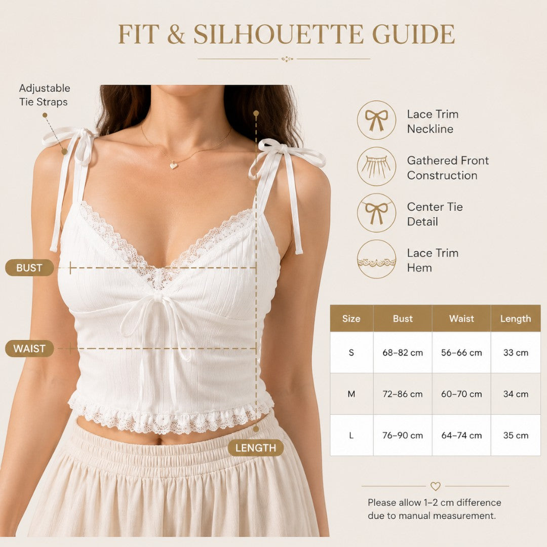 White Lace Camisole Crop Top | Bow Strap Tie Front Cami | Coquette Summer Blouse | Romantic Vacation Outfit