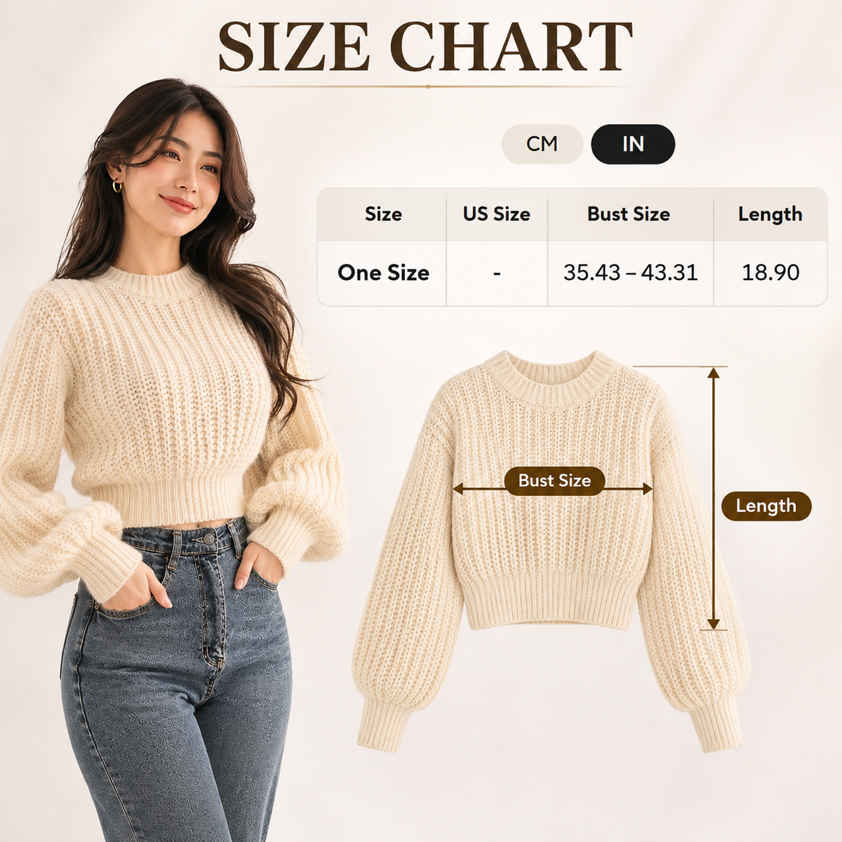 Chunky Knit Cropped Sweater | Womens Lantern Sleeve Pullover Cozy Textured Casual Fall Top