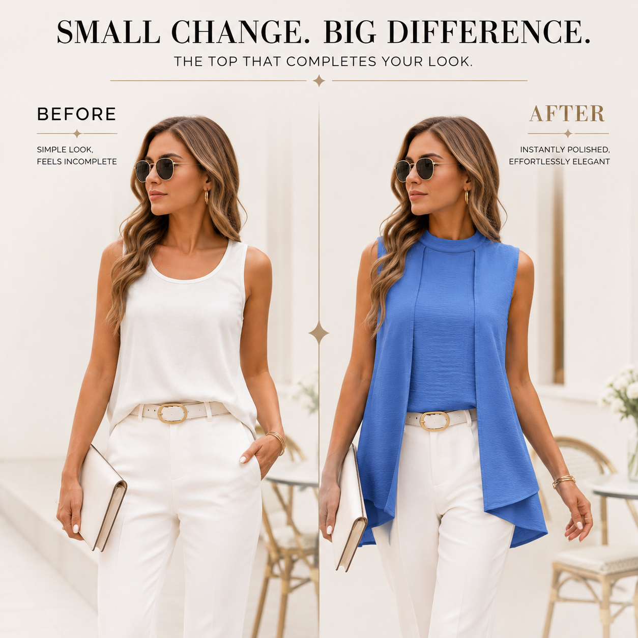 Women’s Sleeveless Layered Blouse | O Neck Split Front Shirt | Elegant Summer Top | Loose Draped Workwear Blouse