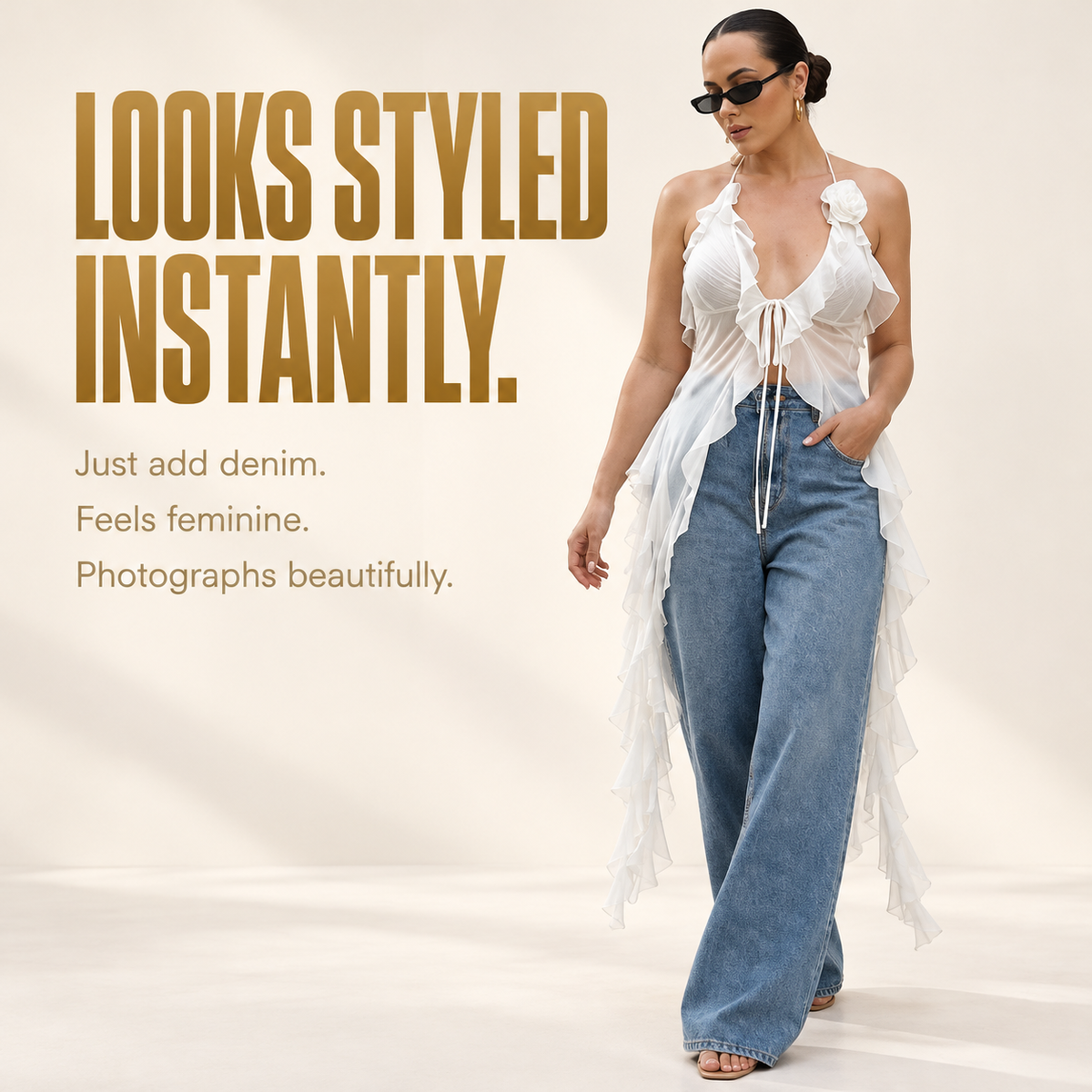 Ruffle Flower Halter Mesh Camisole for Women Deep V Neck Backless Tie Front Asymmetrical Summer Going Out Top