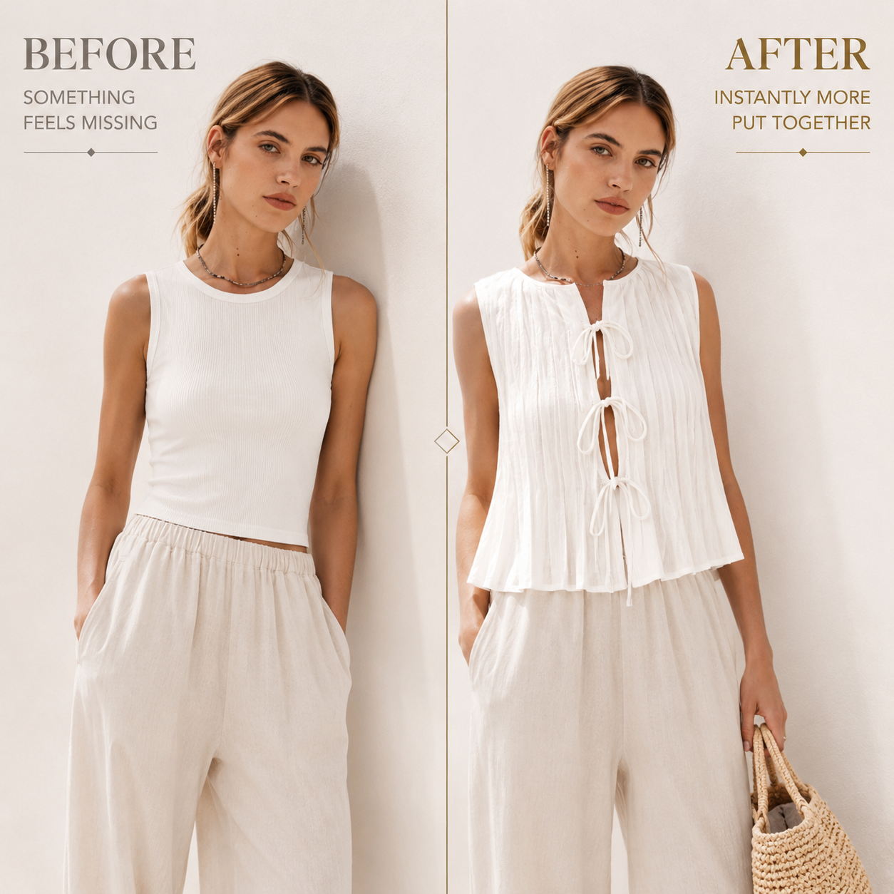 Women's Lace Up Tank Top | Sleeveless Hollow Cut Blouse | Slim Fit Summer Vest | Pleated Casual Going-Out Shirt
