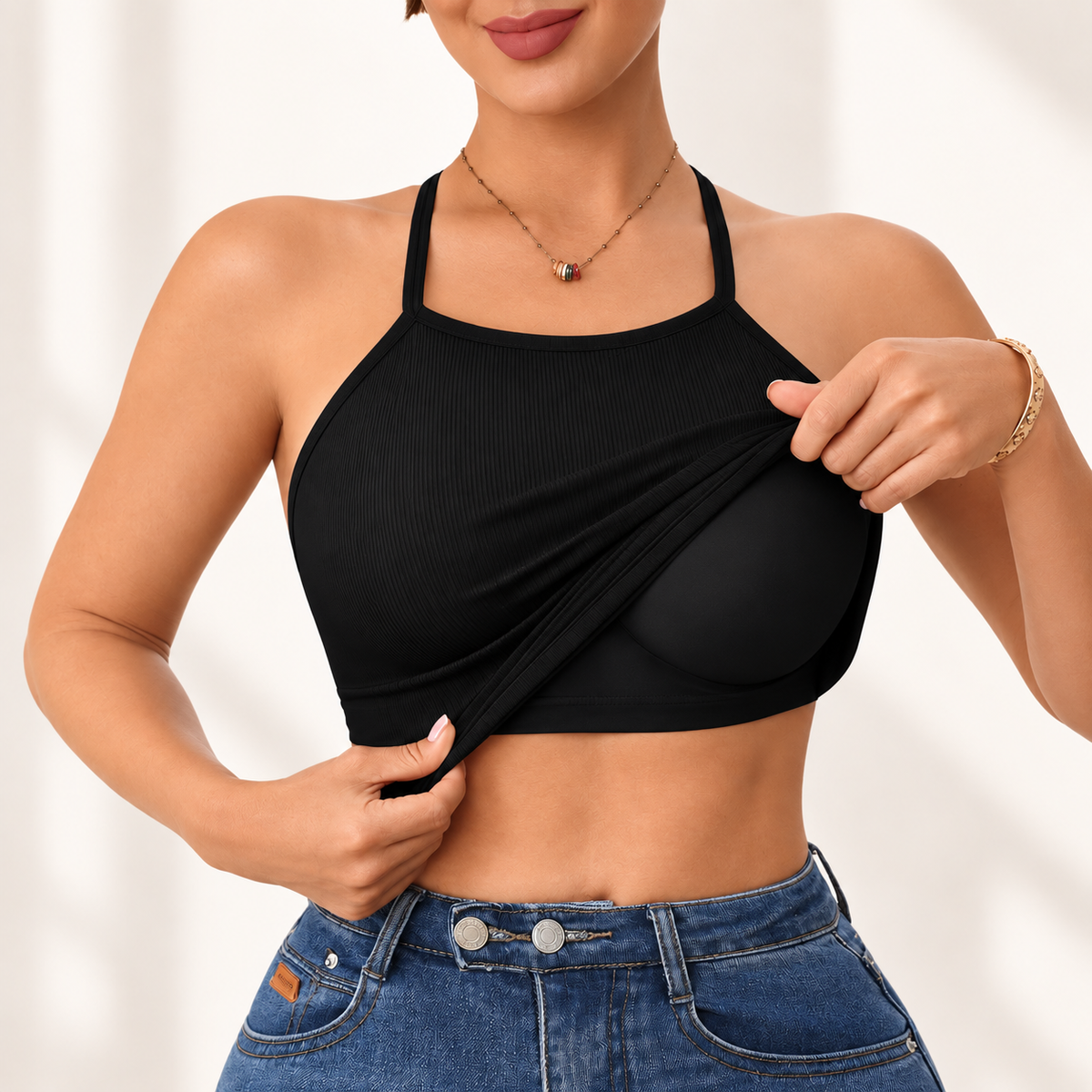 Built In Bra Camisole | Ribbed Tank Top | Wireless Sleeveless Vest | Casual Layering Shirt