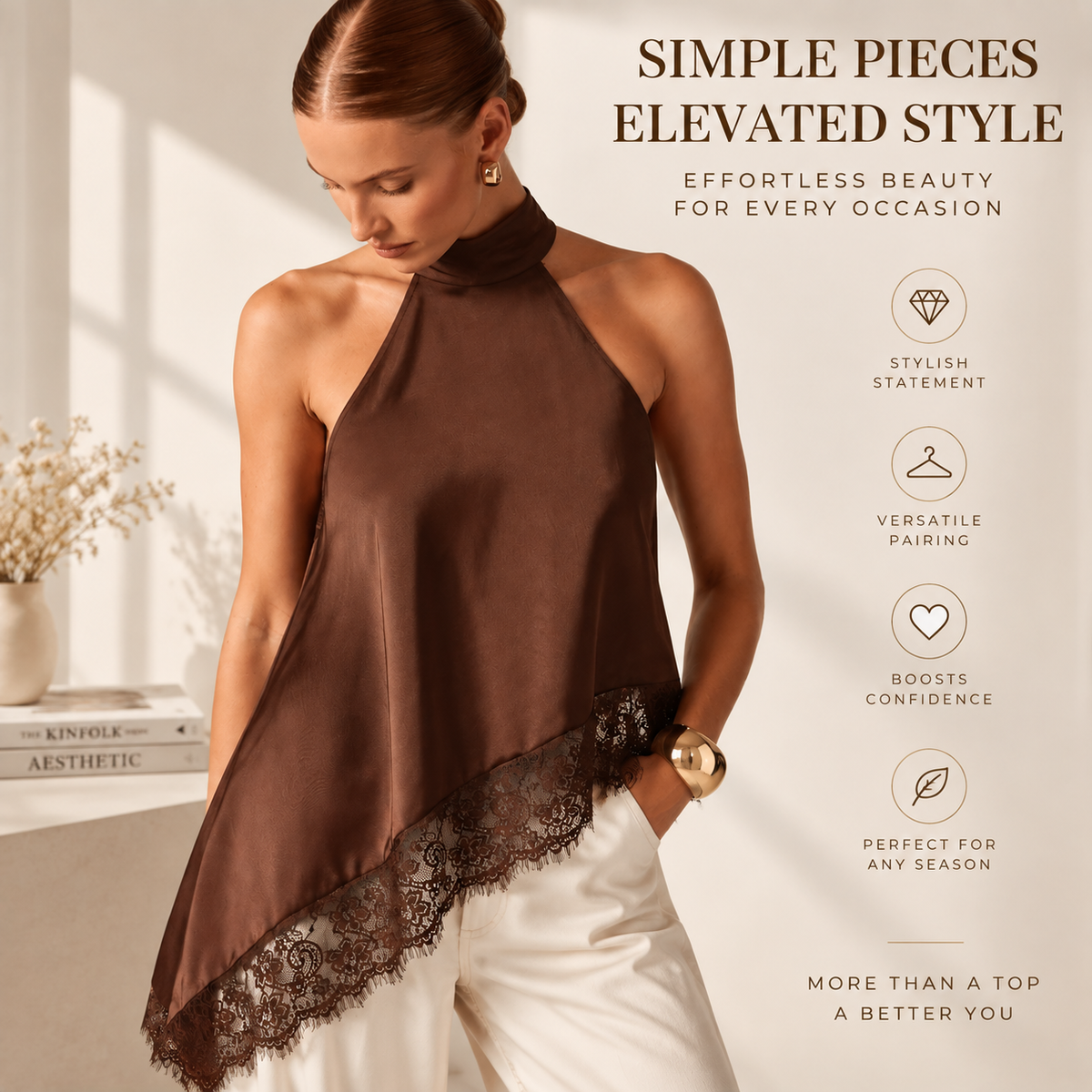 Asymmetrical High Neck Halter Top | Backless Women Fashion Shirt | Elegant Statement Blouse | Modern Evening Outfit