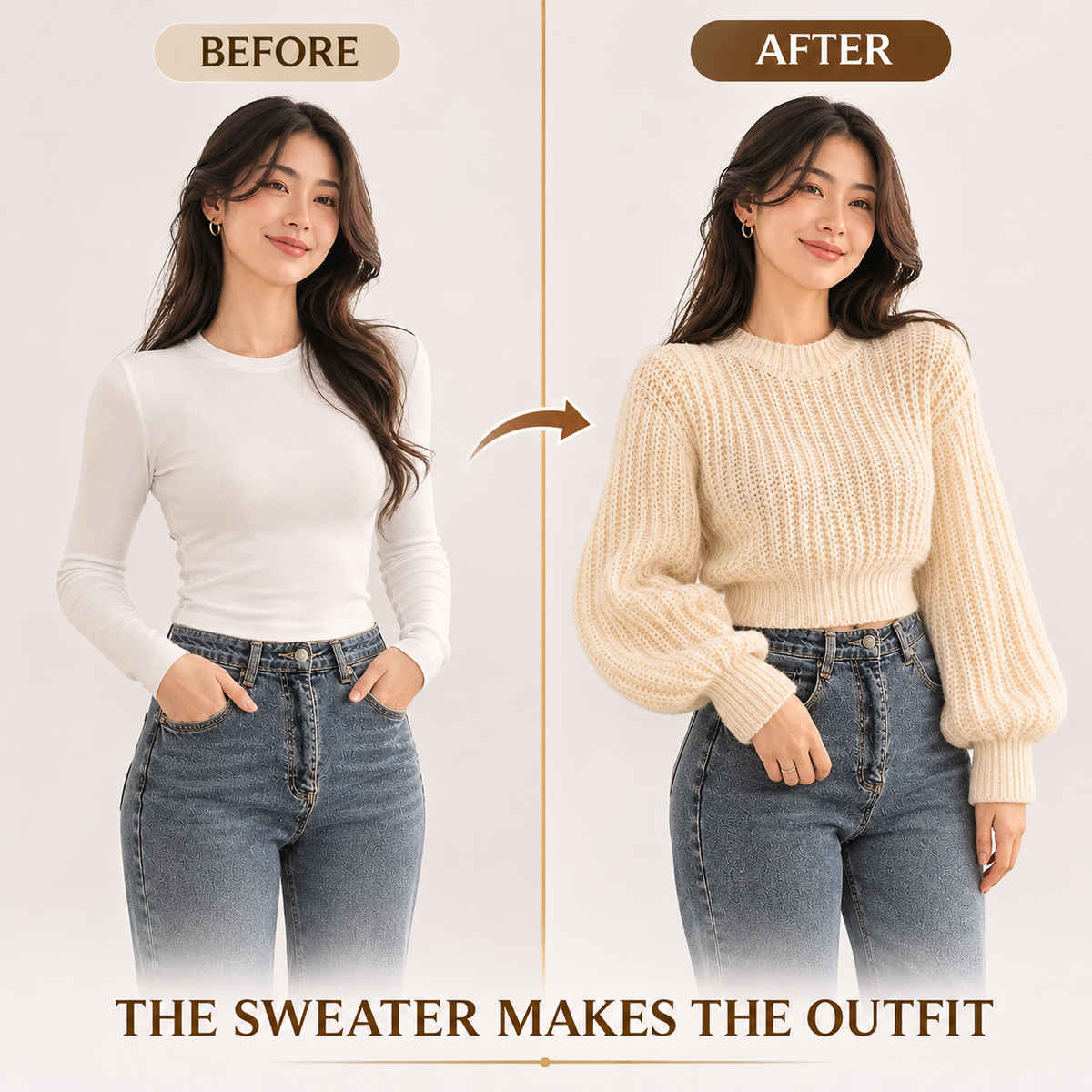Chunky Knit Cropped Sweater | Womens Lantern Sleeve Pullover Cozy Textured Casual Fall Top