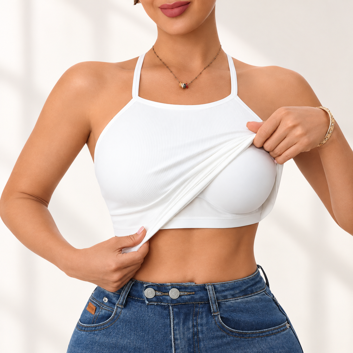 Built In Bra Camisole | Ribbed Tank Top | Wireless Sleeveless Vest | Casual Layering Shirt