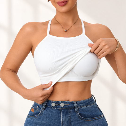 Built In Bra Camisole | Ribbed Tank Top | Wireless Sleeveless Vest | Casual Layering Shirt