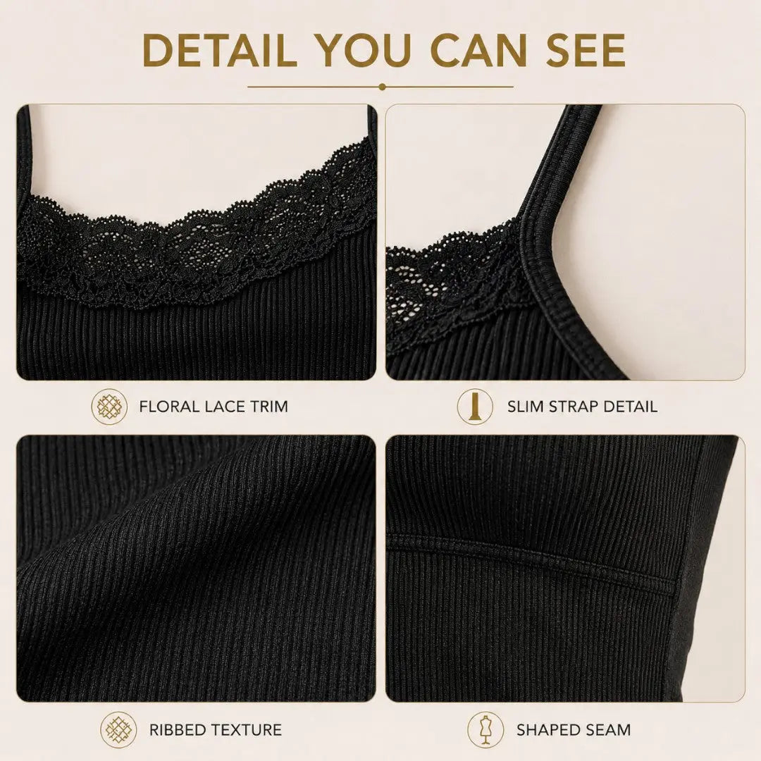 Lace Trim Ribbed Tank Top Women Square Neck Camisole Slim Fit Cami Strap Knit Basic Layering Top Fairycore Y2K Style Jumartins