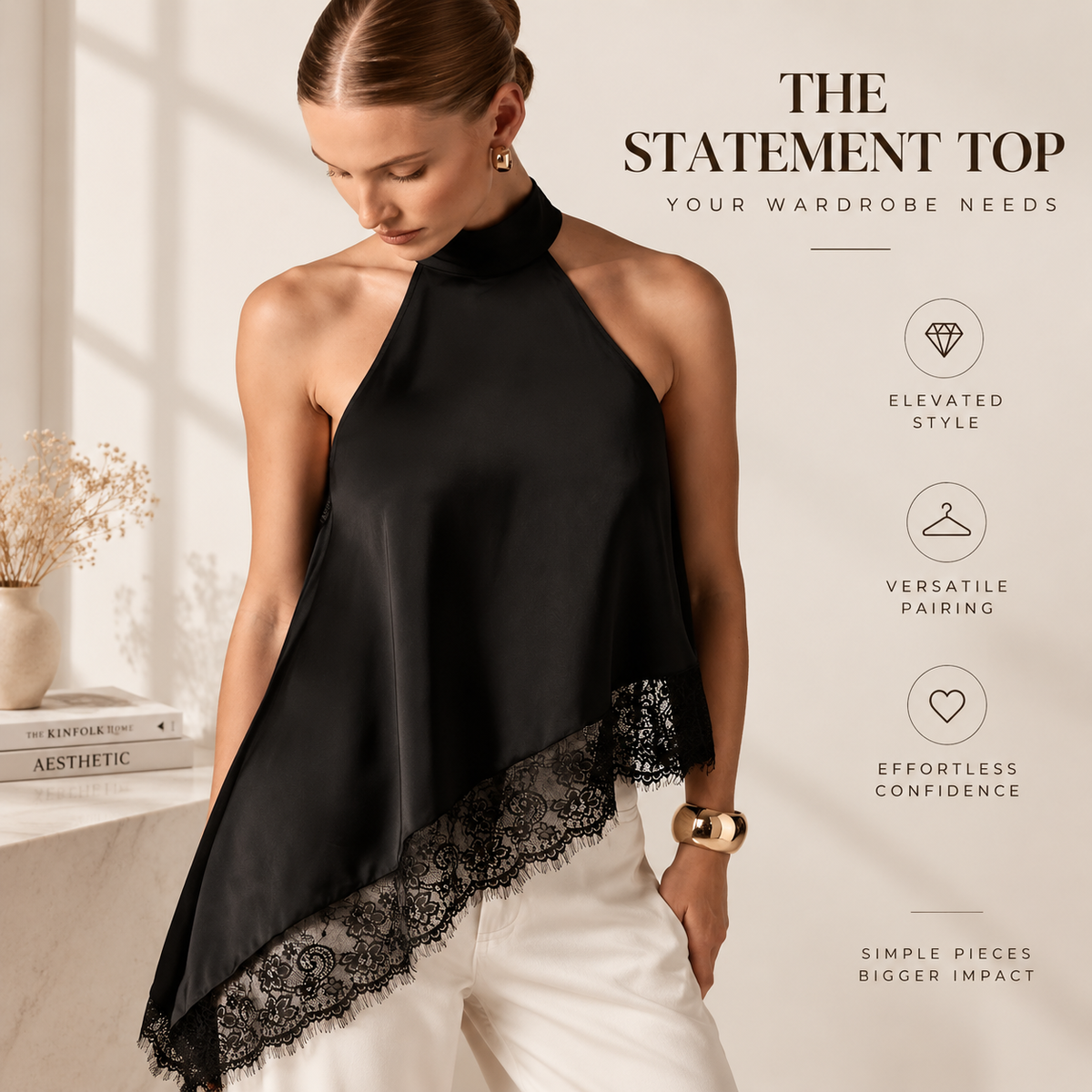 Asymmetrical High Neck Halter Top | Backless Women Fashion Shirt | Elegant Statement Blouse | Modern Evening Outfit