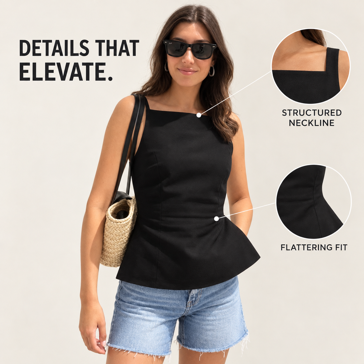 Square Neck Camisole Top | Womens Fitted Spaghetti Strap Tank | Sleeveless Casual Blouse