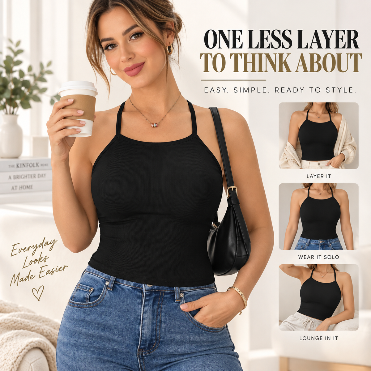 Built In Bra Camisole | Ribbed Tank Top | Wireless Sleeveless Vest | Casual Layering Shirt
