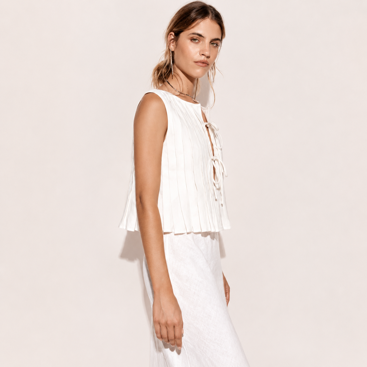 Women's Lace Up Tank Top | Sleeveless Hollow Cut Blouse | Slim Fit Summer Vest | Pleated Casual Going-Out Shirt