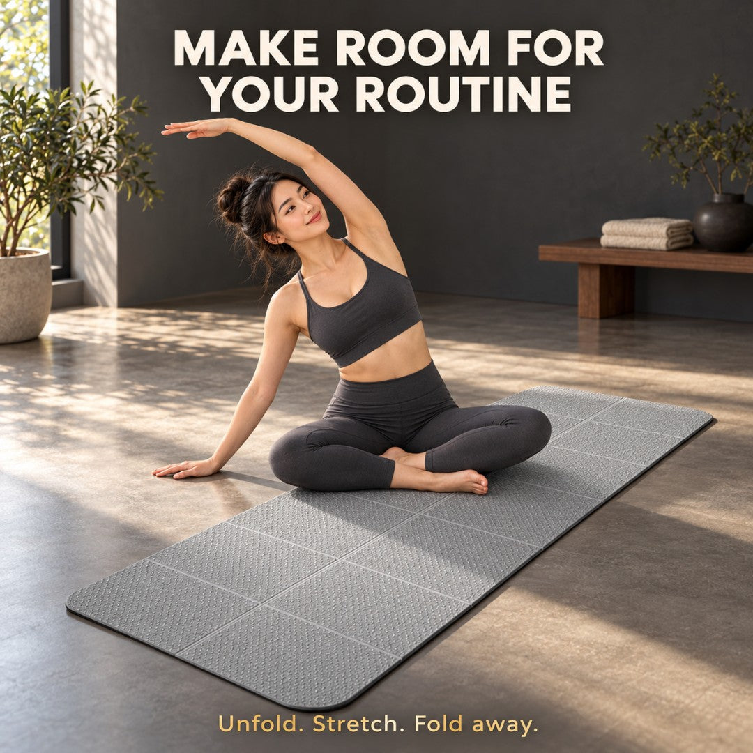 Foldable Yoga Mat for Home Workouts and Travel | Lightweight Non Slip Exercise Pad with Textured Surface and Compact Storage, Easy Clean