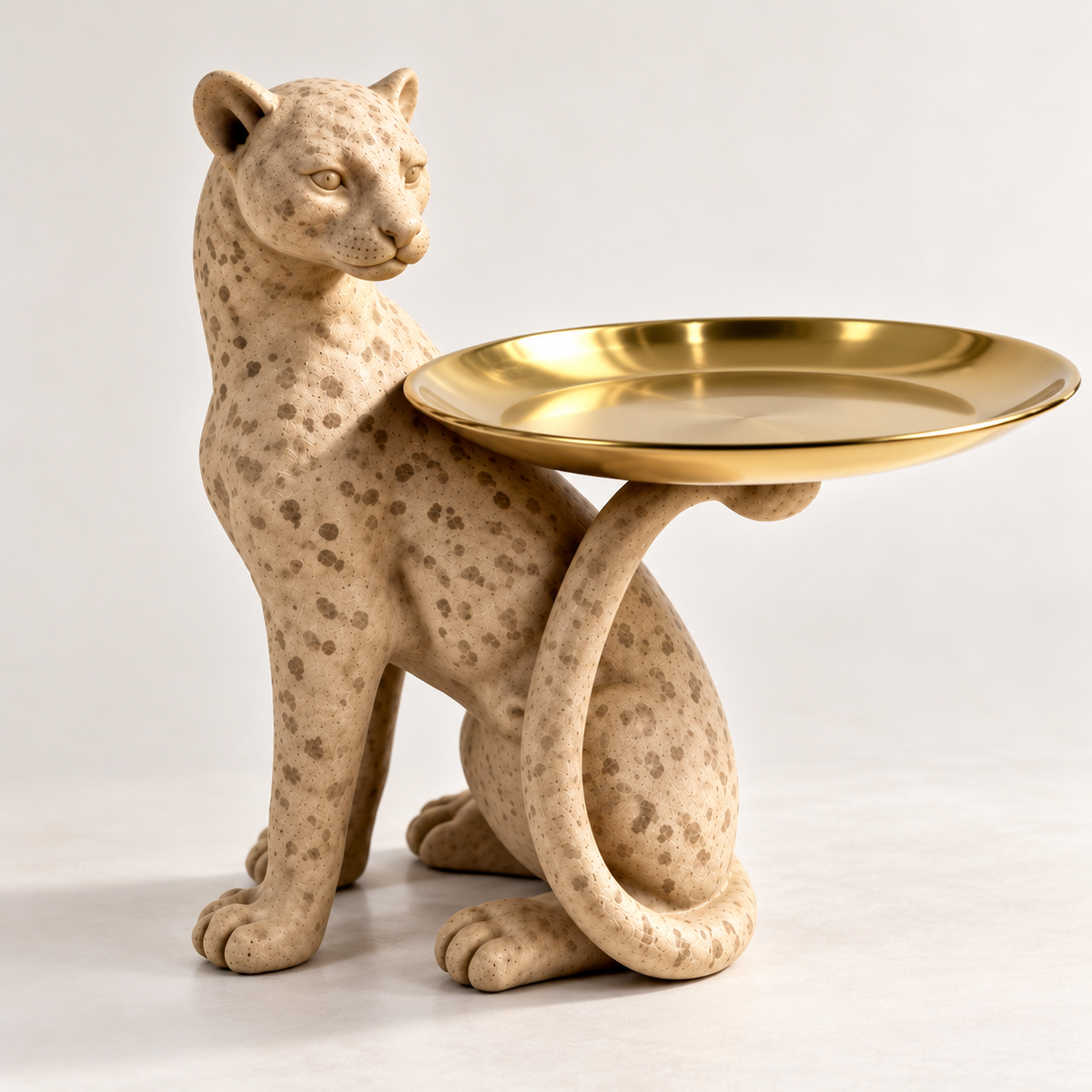 Leopard Statue Decorative Tray, Spotted Panther Figurine, Freestanding Jewelry Holder, Modern Tabletop Home Decor