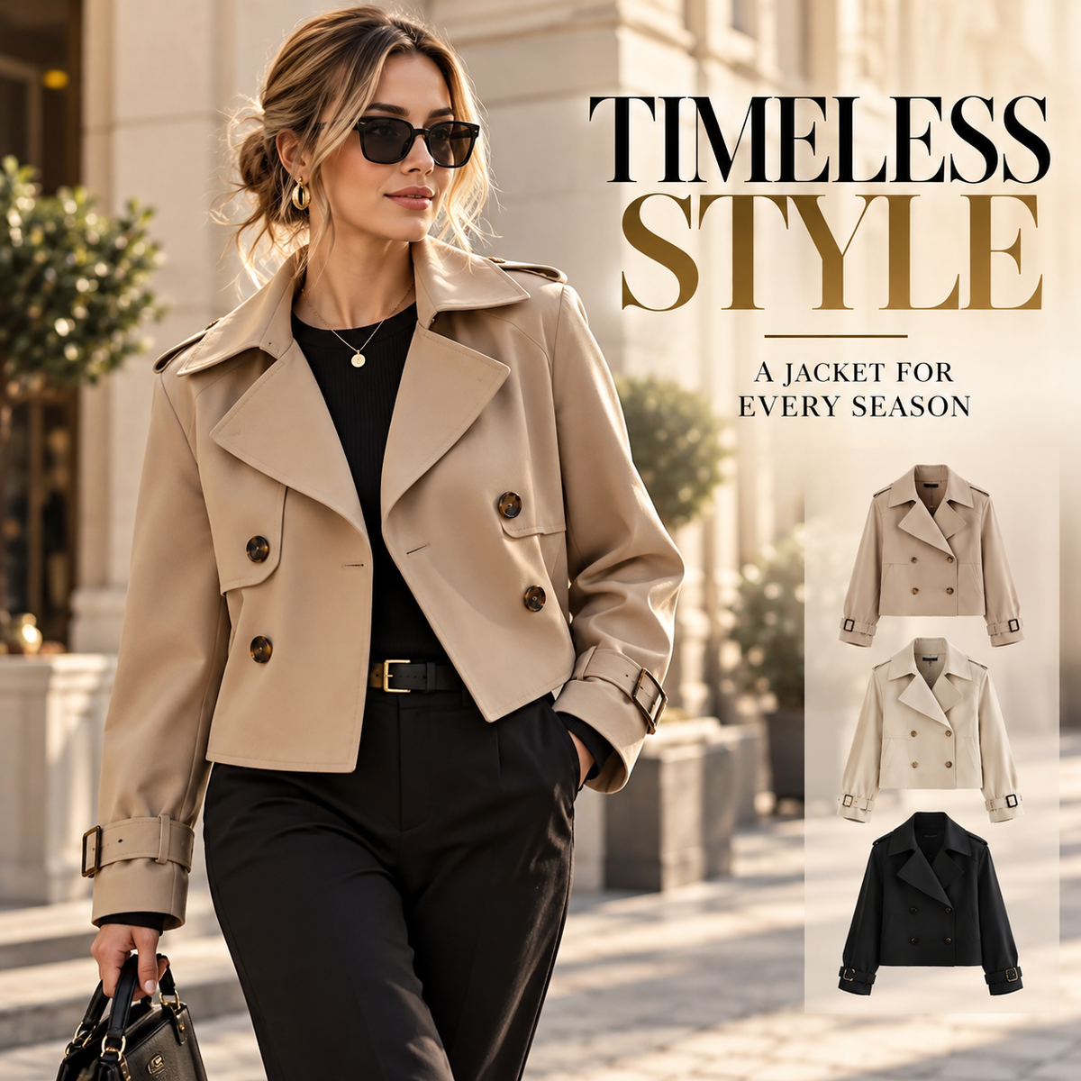 Olive Khaki Cropped Trench Jacket for Women, Double Breasted Short Coat, Elegant Casual Blazer, Lightweight Spring Fall Outerwear