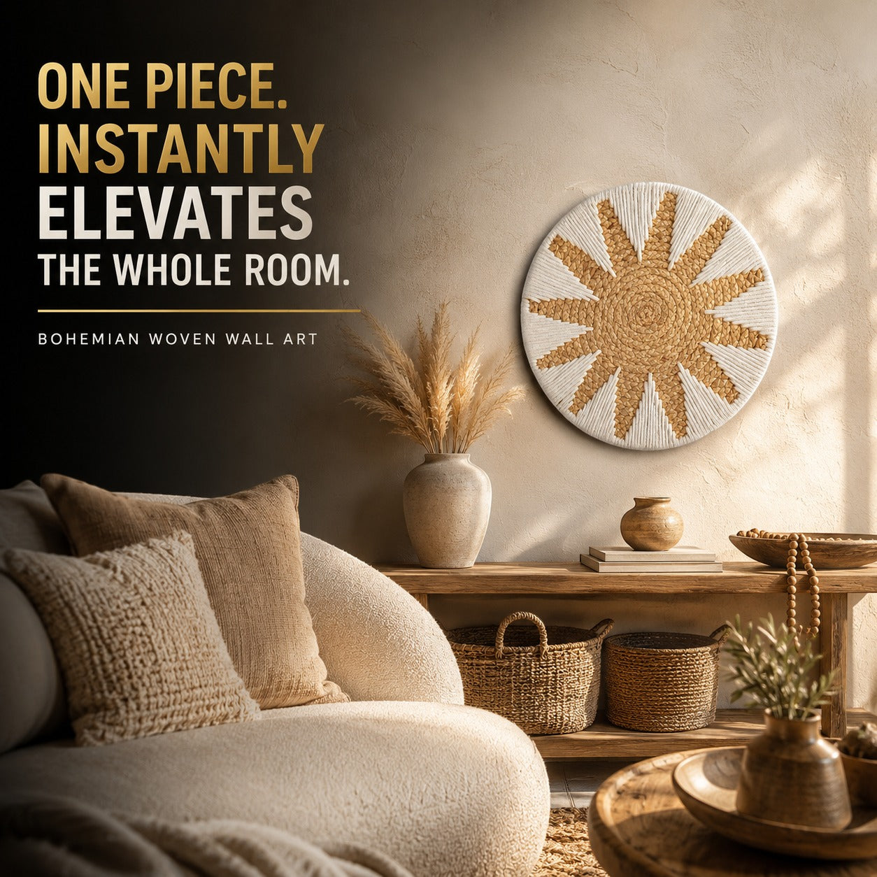 Bohemian Round Wall Hanging – Woven Rattan Macrame Wall Decor