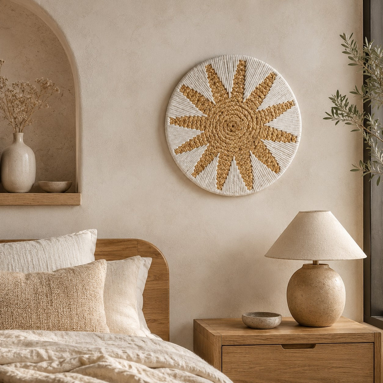 Bohemian Round Wall Hanging – Woven Rattan Macrame Wall Decor