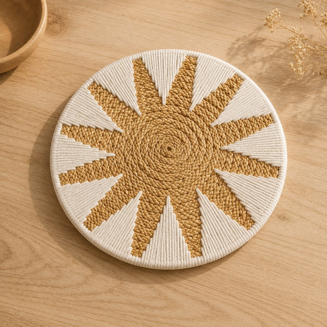 Bohemian Round Wall Hanging – Woven Rattan Macrame Wall Decor