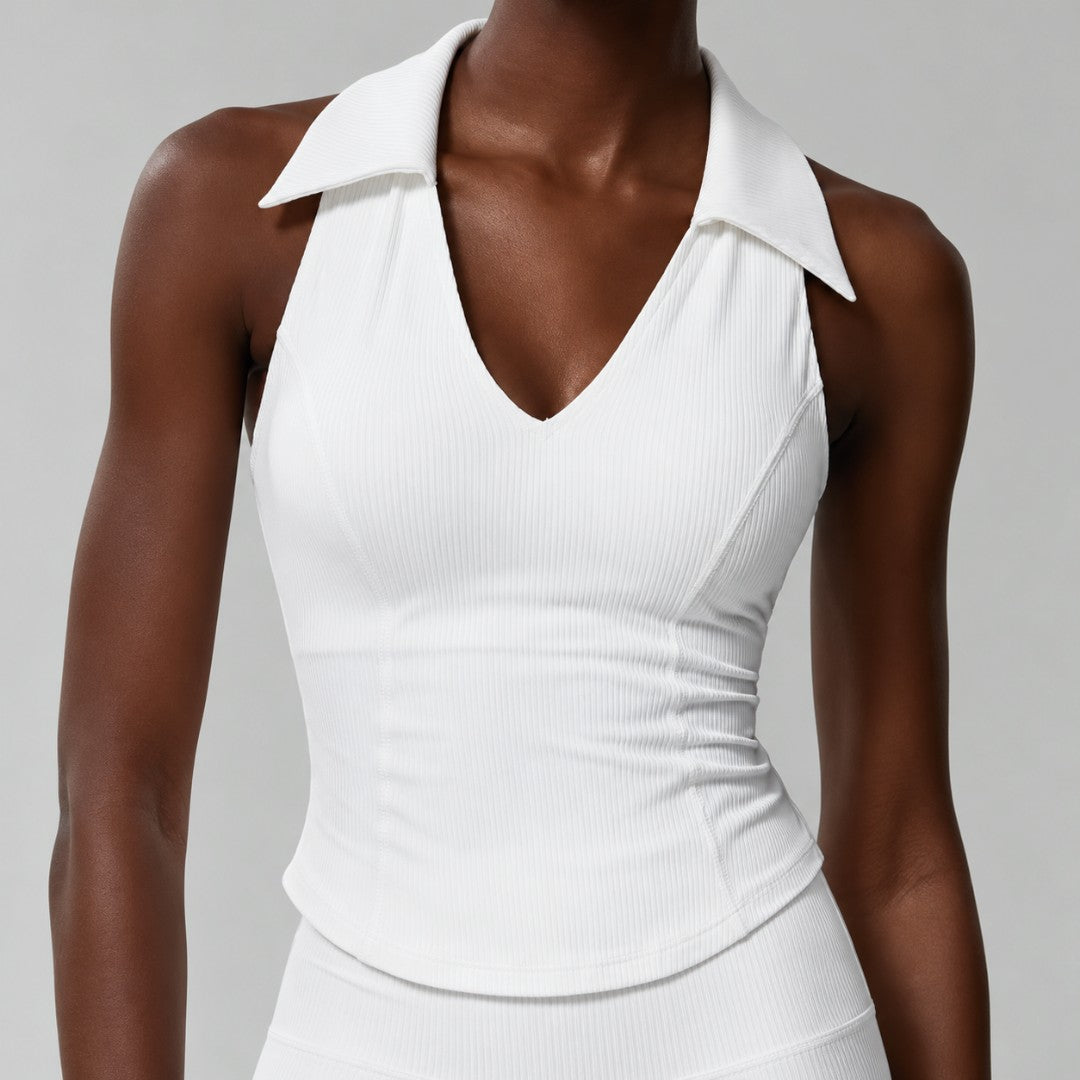 Sleeveless Yoga Top for Women | Collared V Neck Workout Shirt, Slim Fit Racerback Fitness Tank for Gym, Running, Dance and Summer Outfits