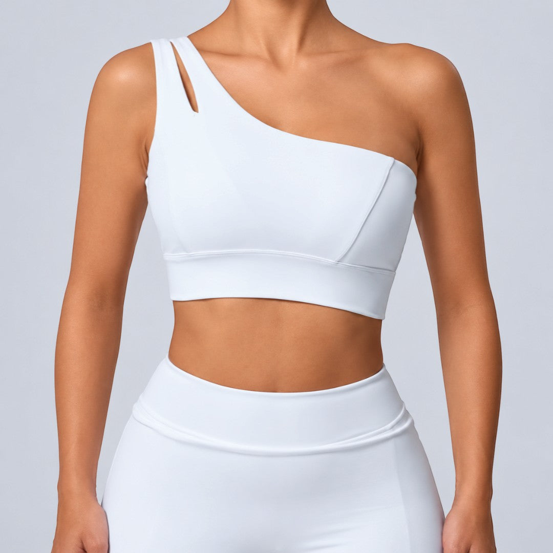 One Shoulder Sports Bra | Women's Asymmetric Workout Top | Stretch Fitness Crop | Yoga Pilates Gym Clothing
