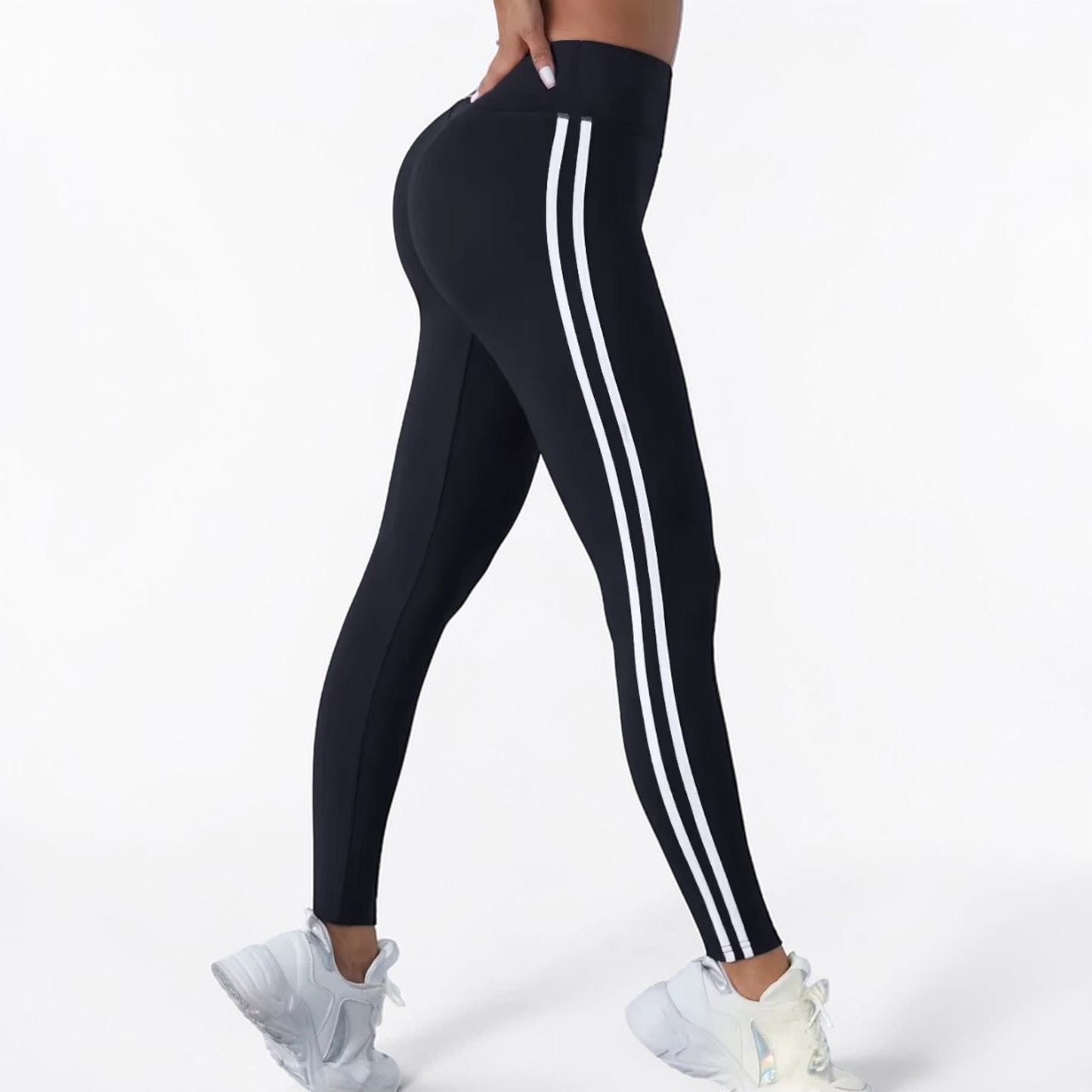 Women’s High Waist Striped Leggings | Stretch Gym Yoga Pants Slim Fit