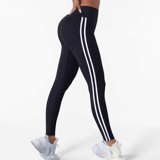Women’s High Waist Striped Leggings | Stretch Gym Yoga Pants Slim Fit