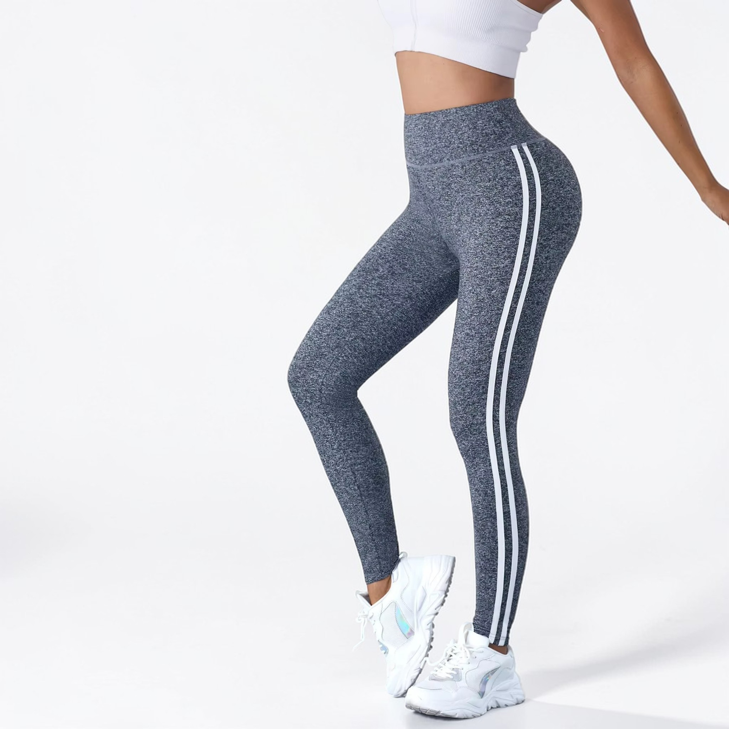 Women’s High Waist Striped Leggings | Stretch Gym Yoga Pants Slim Fit
