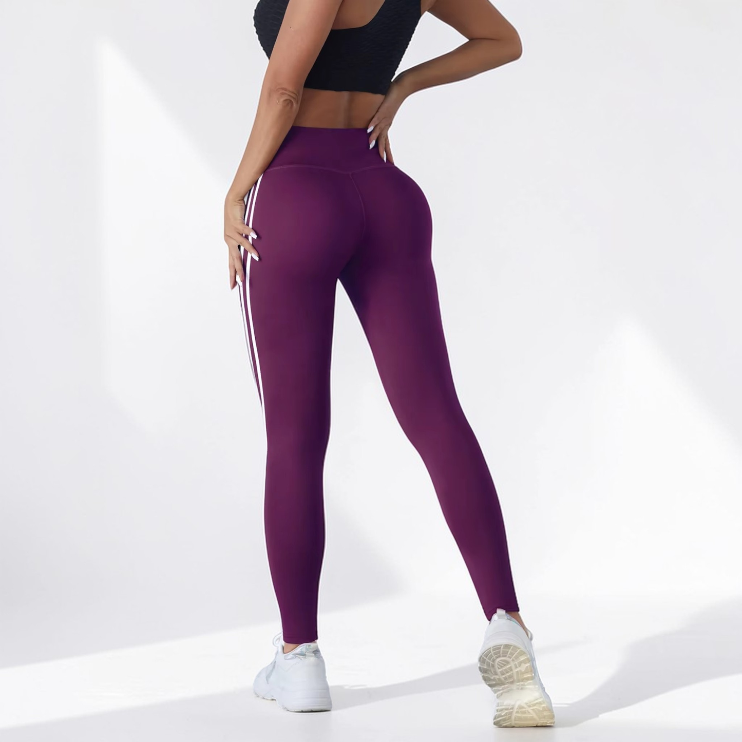 Women’s High Waist Striped Leggings | Stretch Gym Yoga Pants Slim Fit