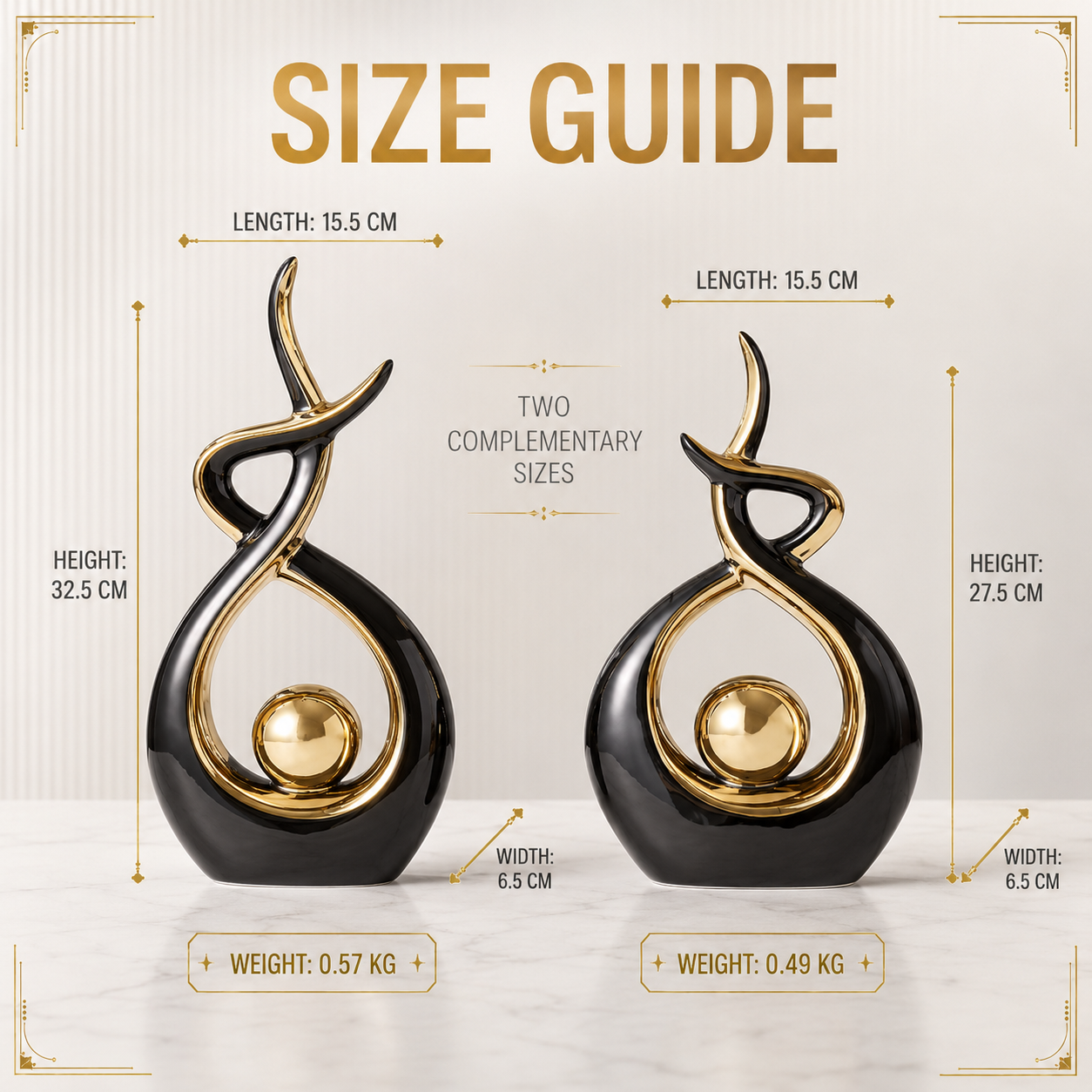 Modern Abstract Table Sculpture | Black Gold Decor Figurine | Luxury Shelf Accent for Living Room Desk Cabinet