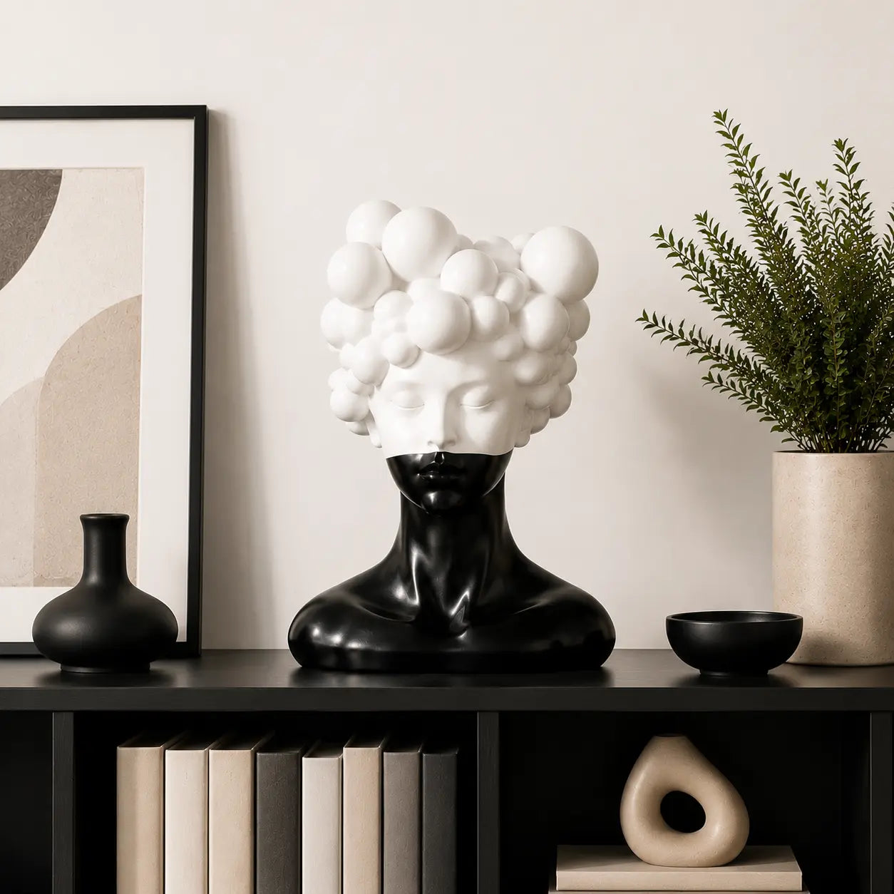 Black White Woman Bust Decor | Abstract Portrait Sculpture | Modern Table Ornament | Living Room Shelf Accent Jumartins