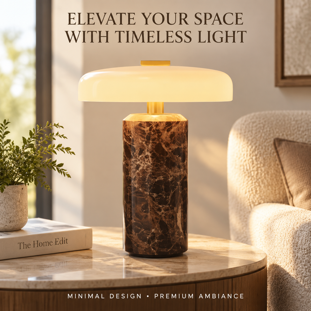 Rechargeable Marble Glass Table Lamp LED Desk Light Modern Home Decor Lighting For Living Room Bedroom Study