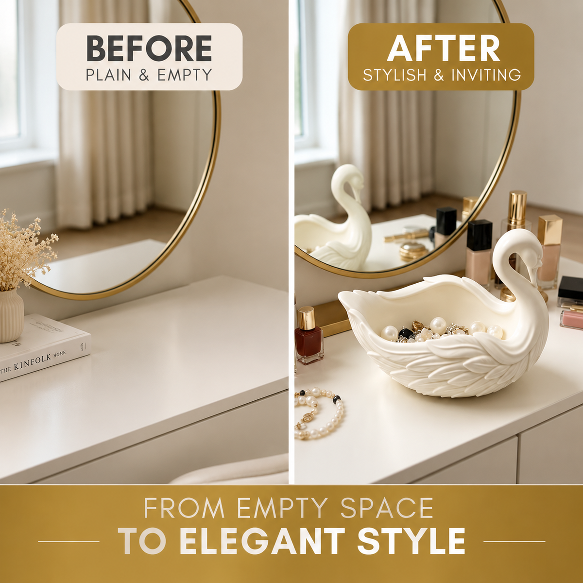 Swan Shaped Storage Tray | Elegant Swan Key Holder Bowl | Decorative Desk Organizer | Home Accent Tray For Jewelry And Small Items