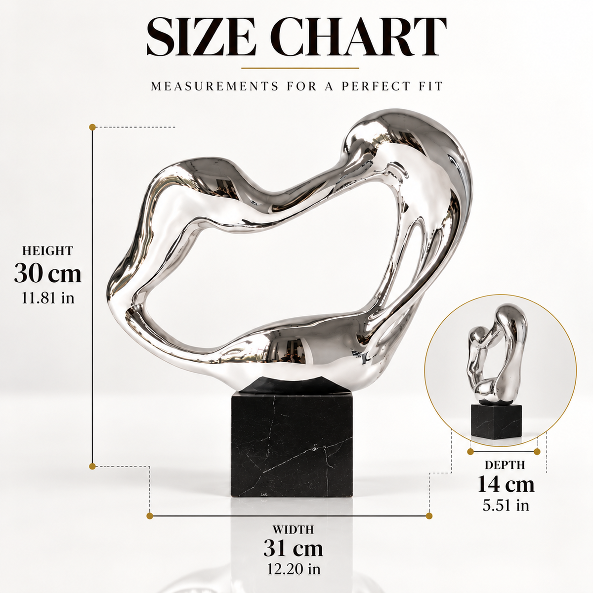 Silver Abstract Sculpture | Melting Heart Statue | Modern Desk Decor | Fluid Art Ornament | Shelf & Living Room Accent