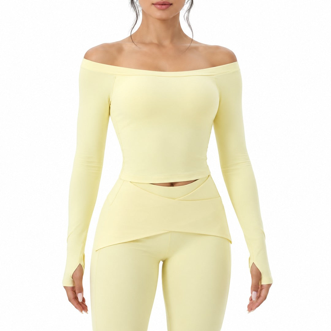Women’s Long Sleeve Yoga Crop Top | Breathable Quick Dry Workout Shirt | Off Shoulder Gym Training Apparel | Soft Stretch Performance Wear